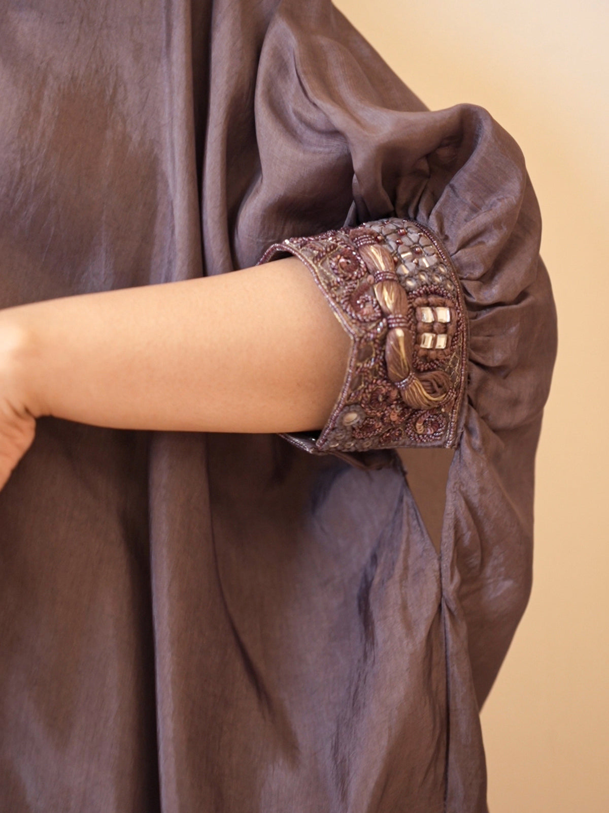 Purple Silk Kaftan Kurta Pant Set