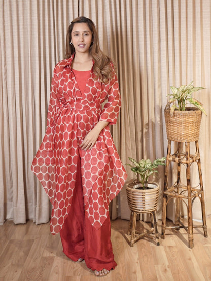 Red Polka Dot Silk & Organza Jacket Set