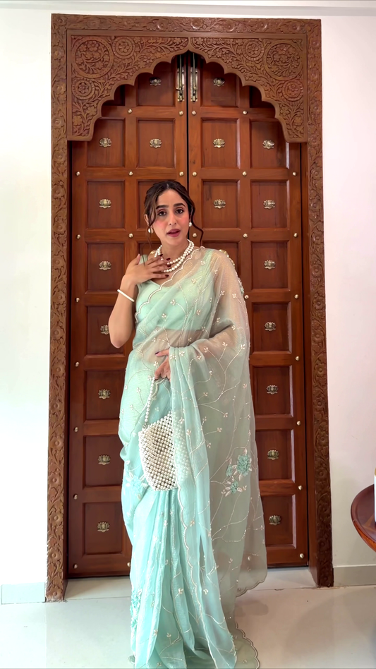 Powder Blue Tissue Organza Saree