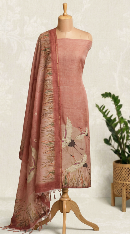 Peach Chanderi Unstitched Suit Set