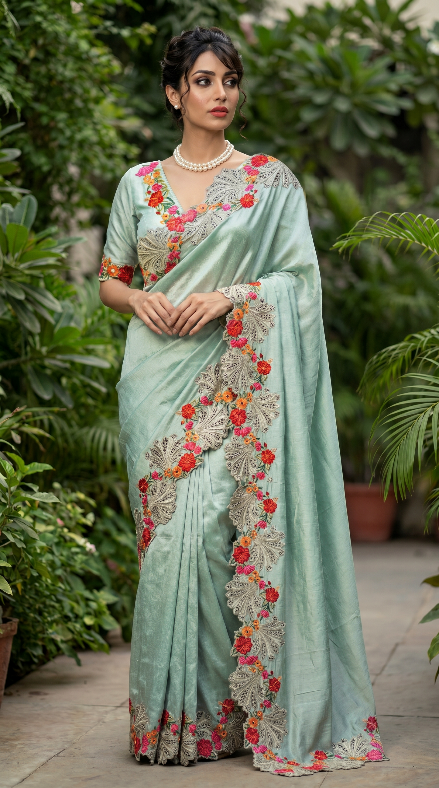 Raw Silk  light Seafoam Green Saree