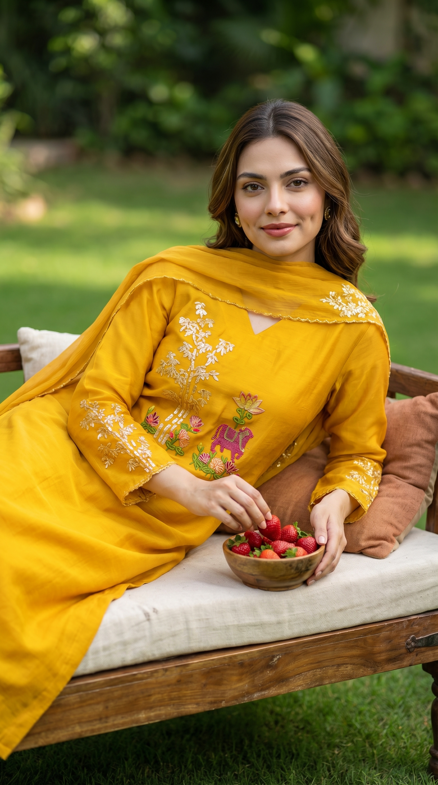 Mango Yellow Mul mul Stitched Suit Set