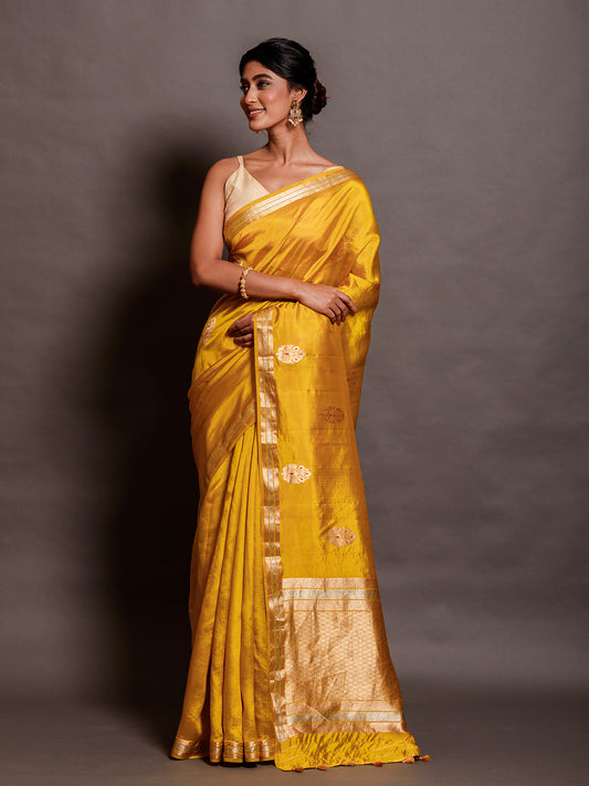 Stylish Mustard Silk Banarsi Border Saree