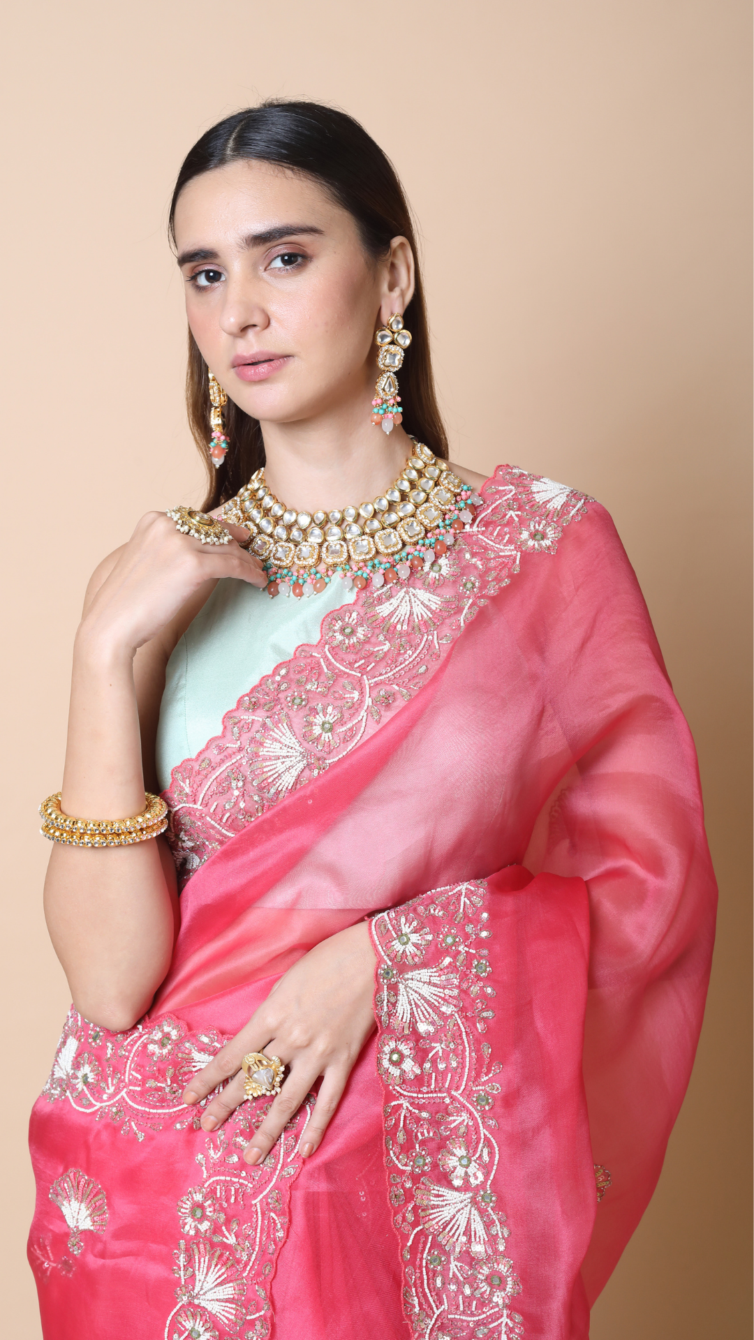 Aisha Sorbet Pink Saree with Heavy Intricate Border