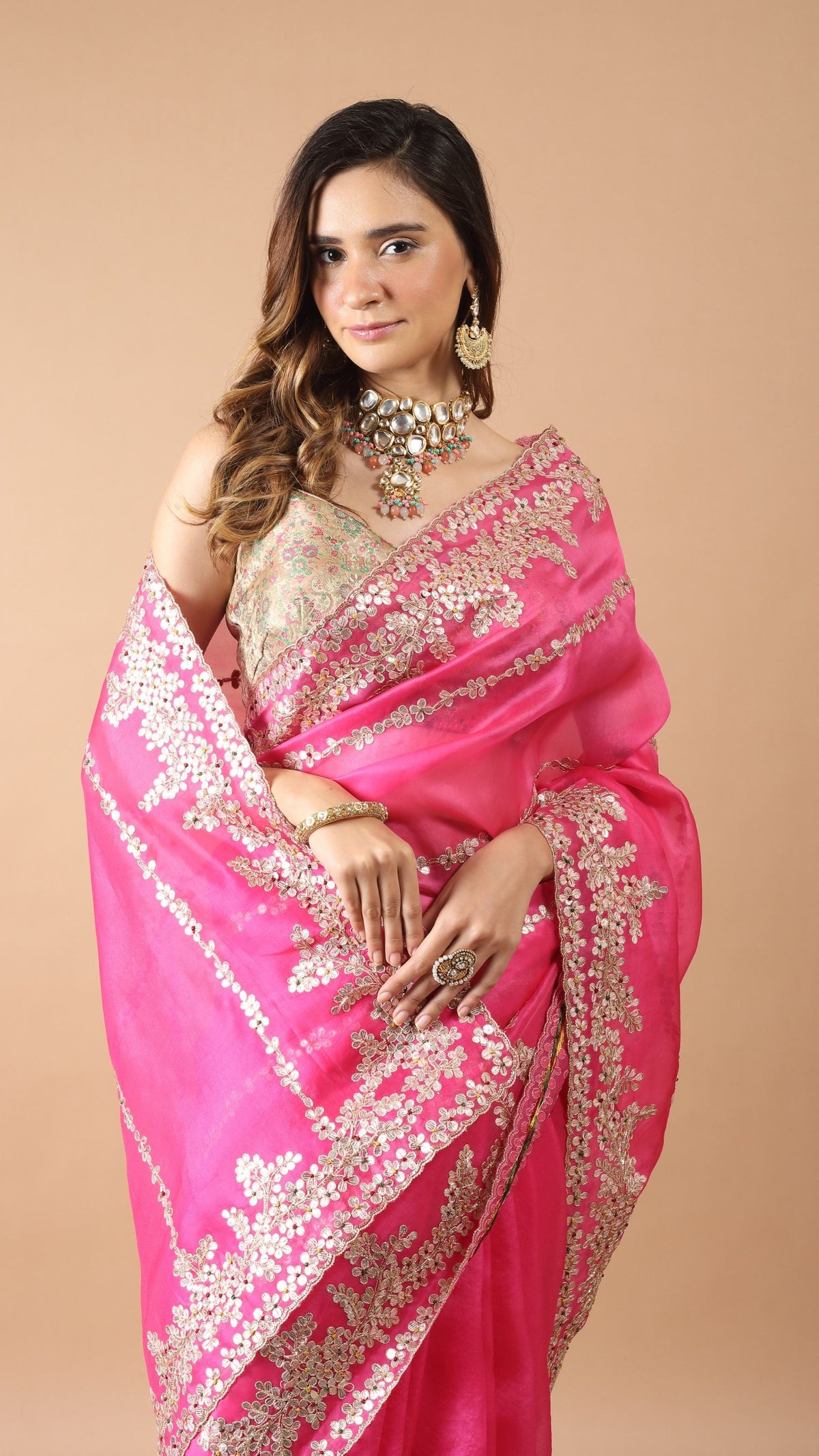 Zoya - Rani Pink Gota Patti Embellished Saree