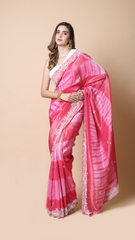 Leheriya Edit Sorbet Pink Saree with Intricate Embroidered Border