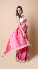 Leheriya Edit Sorbet Pink Saree with Intricate Embroidered Border