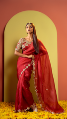 Ethereal Ensemble Red Organza Saree with Gota Patti Detailing