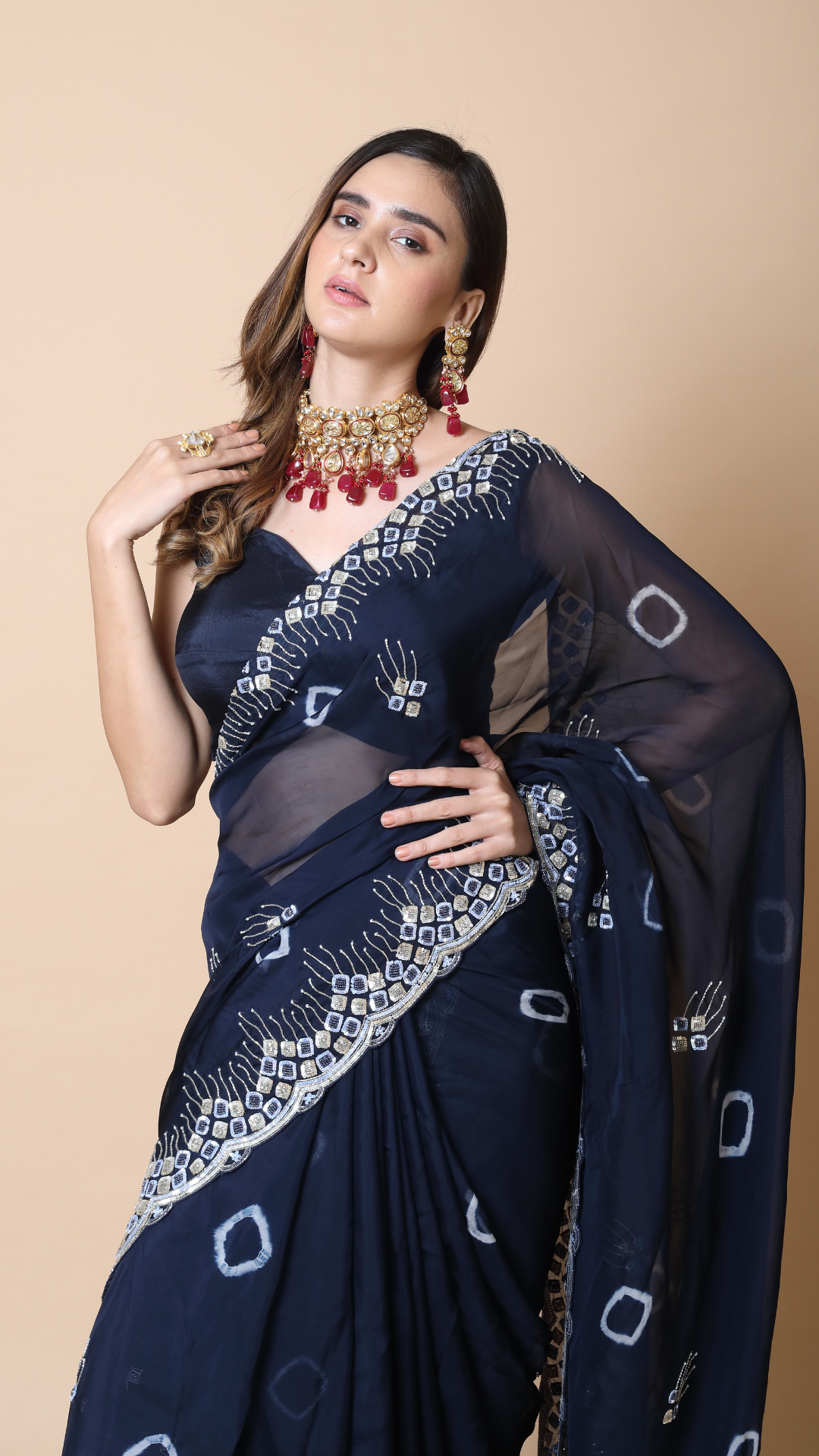 Leheriya Edit Midnight Blue Saree with Detailed sequins Border