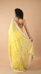 Inaya Yellow Green Floral Embroidered Border Saree