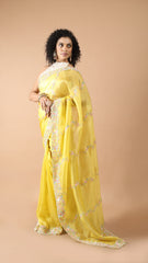 Inaya Yellow Green Floral Embroidered Border Saree
