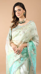 Zoya 4D Blue Tinted Gota Embroidered Saree with Embellished Blouse