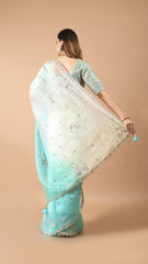 Zoya 4D Blue Tinted Gota Embroidered Saree with Embellished Blouse