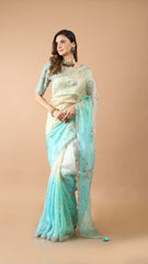 Zoya 4D Blue Tinted Gota Embroidered Saree with Embellished Blouse
