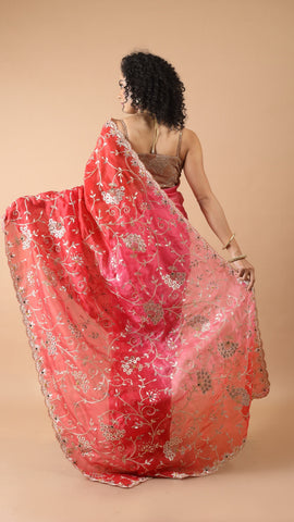Zoya Red Shaded 2D Saree with Gota-Patti Detailing