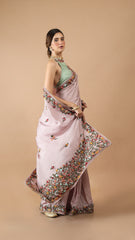 Maya Lavender Grey Floral Embroidered Saree