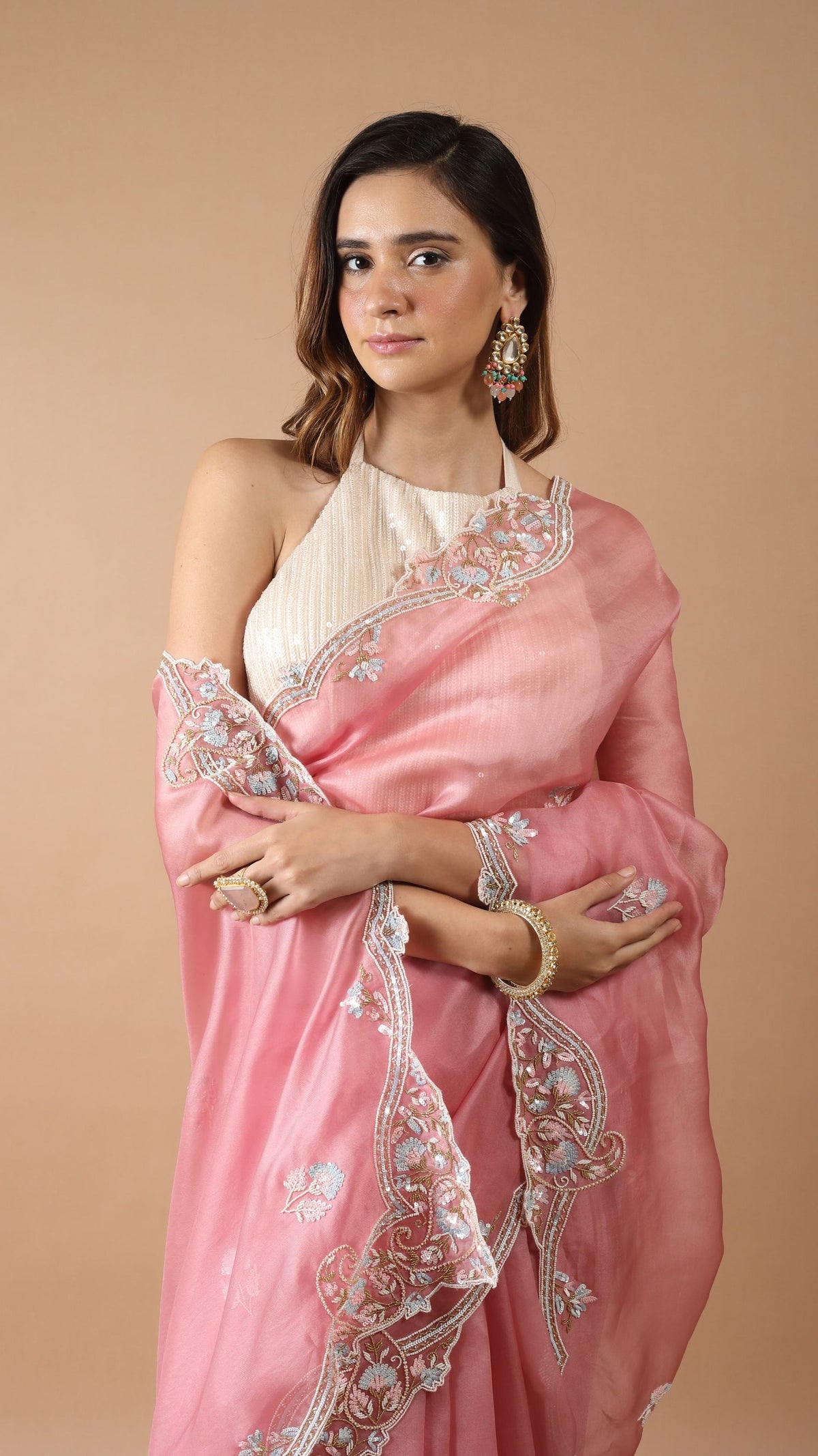 Inaya Rapture Rose Pink Organza Sequin Saree