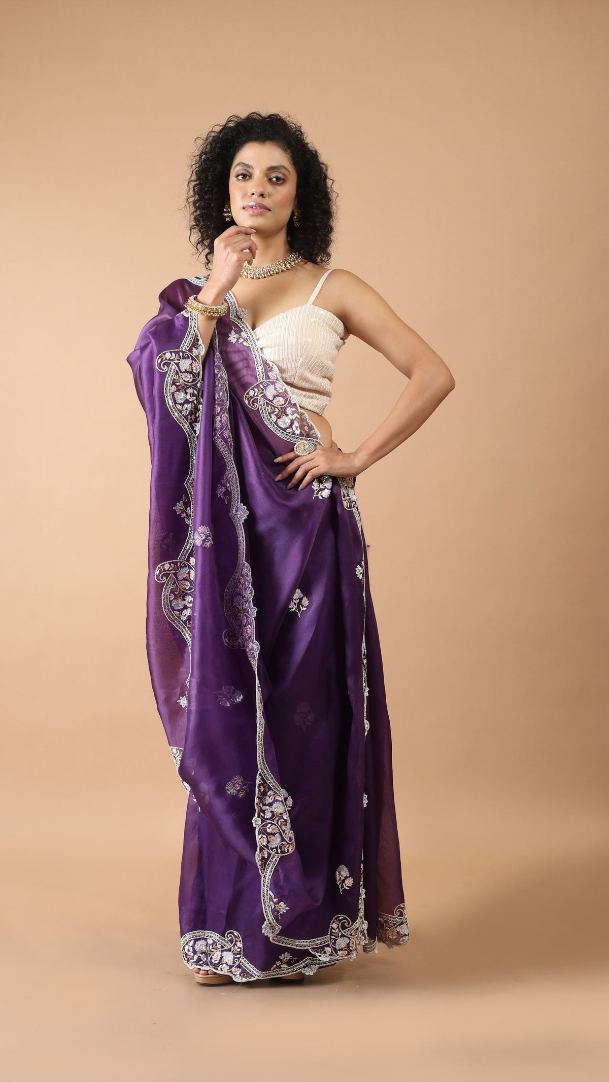 Inaya Byzantine Purple Sequin Organza Saree