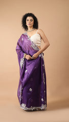 Inaya Byzantine Purple Sequin Organza Saree