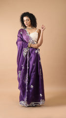 Inaya Byzantine Purple Sequin Organza Saree