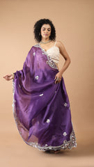 Inaya Byzantine Purple Sequin Organza Saree