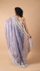 Inaya Lavender Blue Organza Floral Saree