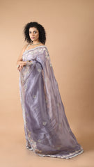 Inaya Lavender Blue Organza Floral Saree