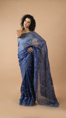 Mahi Midnight Blue Sequin work Organza Saree