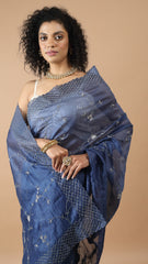 Mahi Midnight Blue Sequin work Organza Saree