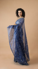 Mahi Midnight Blue Sequin work Organza Saree