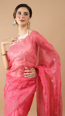 Blush Pink Sequin Work Organza Saree