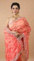 Inaya Tangerine Green Sequin Organza Saree