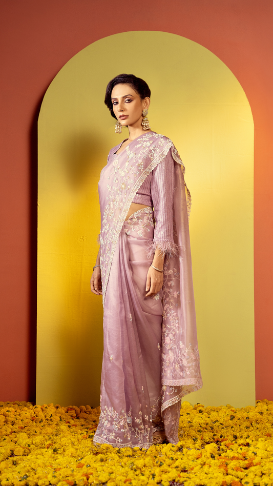 Ethereal Ensemble Violet Saree with Sequin Detailing