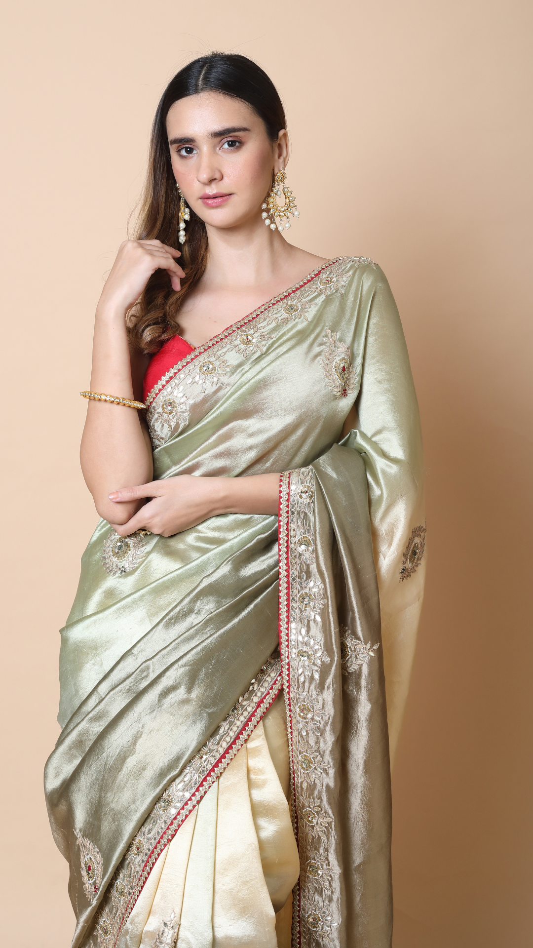 Zoya Gold Dupion Silk Saree with Intricate Border