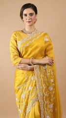 Inaya Topaz Yellow Mirror Work Saree