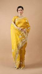 Inaya Topaz Yellow Mirror Work Saree