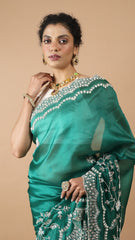 Inaya Bottle Green Mirror Embroidered Saree