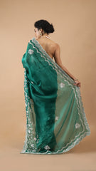 Inaya Bottle Green Mirror Embroidered Saree