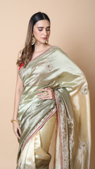 Zoya Gold Dupion Silk Saree with Intricate Border