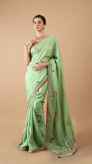 Maya Foam Green Saree with Detailed Resham Handwork