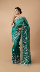 Inaya Bottle Green Mirror Embroidered Saree