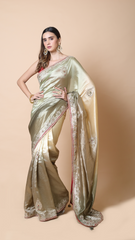 Zoya Gold Dupion Silk Saree with Intricate Border