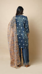 Zoya Blue Tissue Suit Set with Cut Dana Detailing