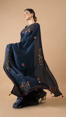 Maya Midnight Blue Upara Threadwork Saree