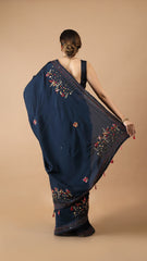 Maya Midnight Blue Upara Threadwork Saree