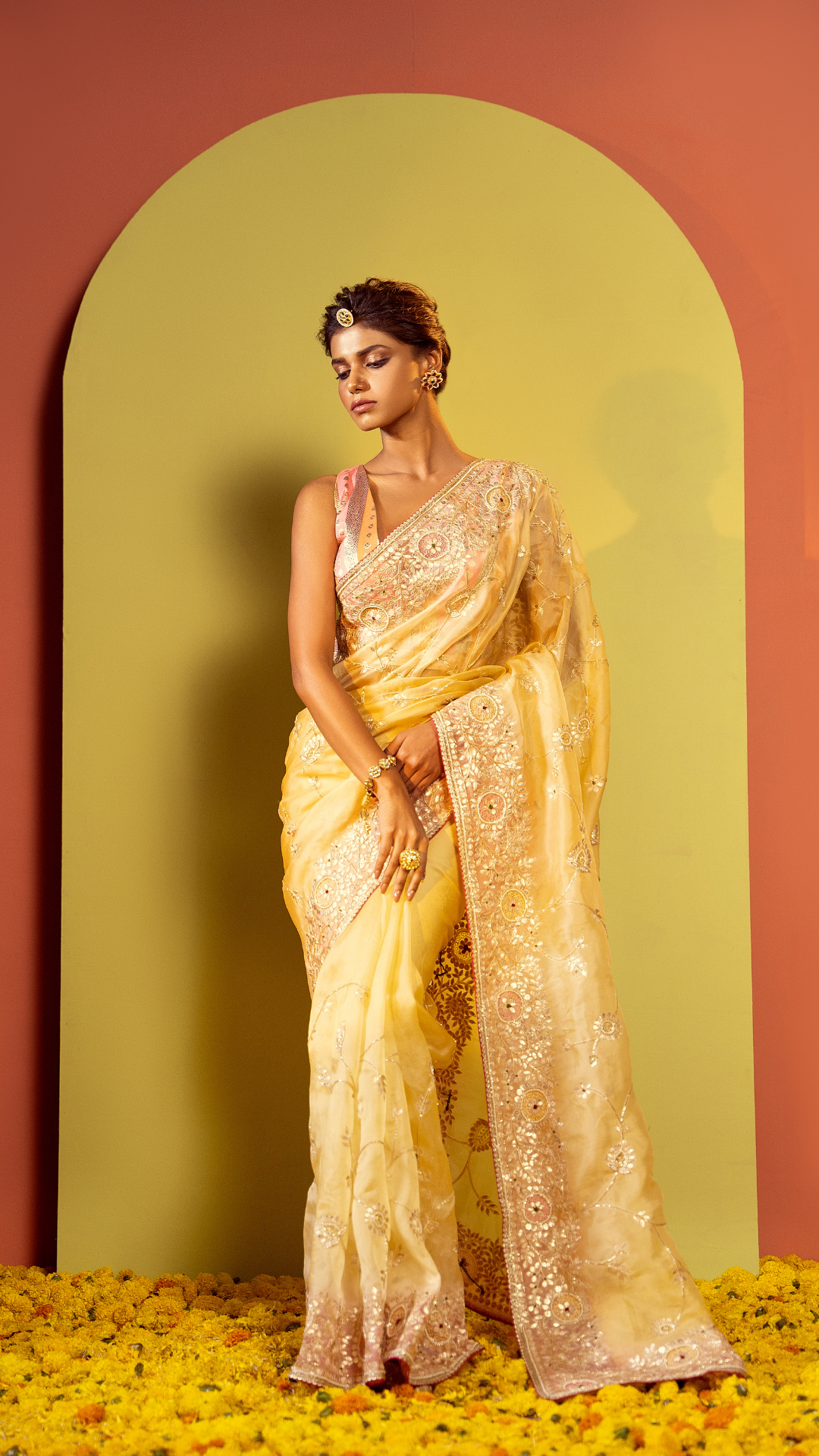 Ethereal Ensemble Gota Embellished Yellow Organza Saree