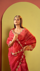 Ethereal Ensemble Red Organza Saree with Gota Patti Detailing