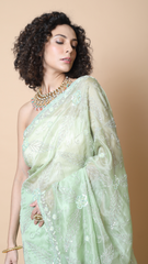 Inaya Mint Green Moti Work Organza Saree