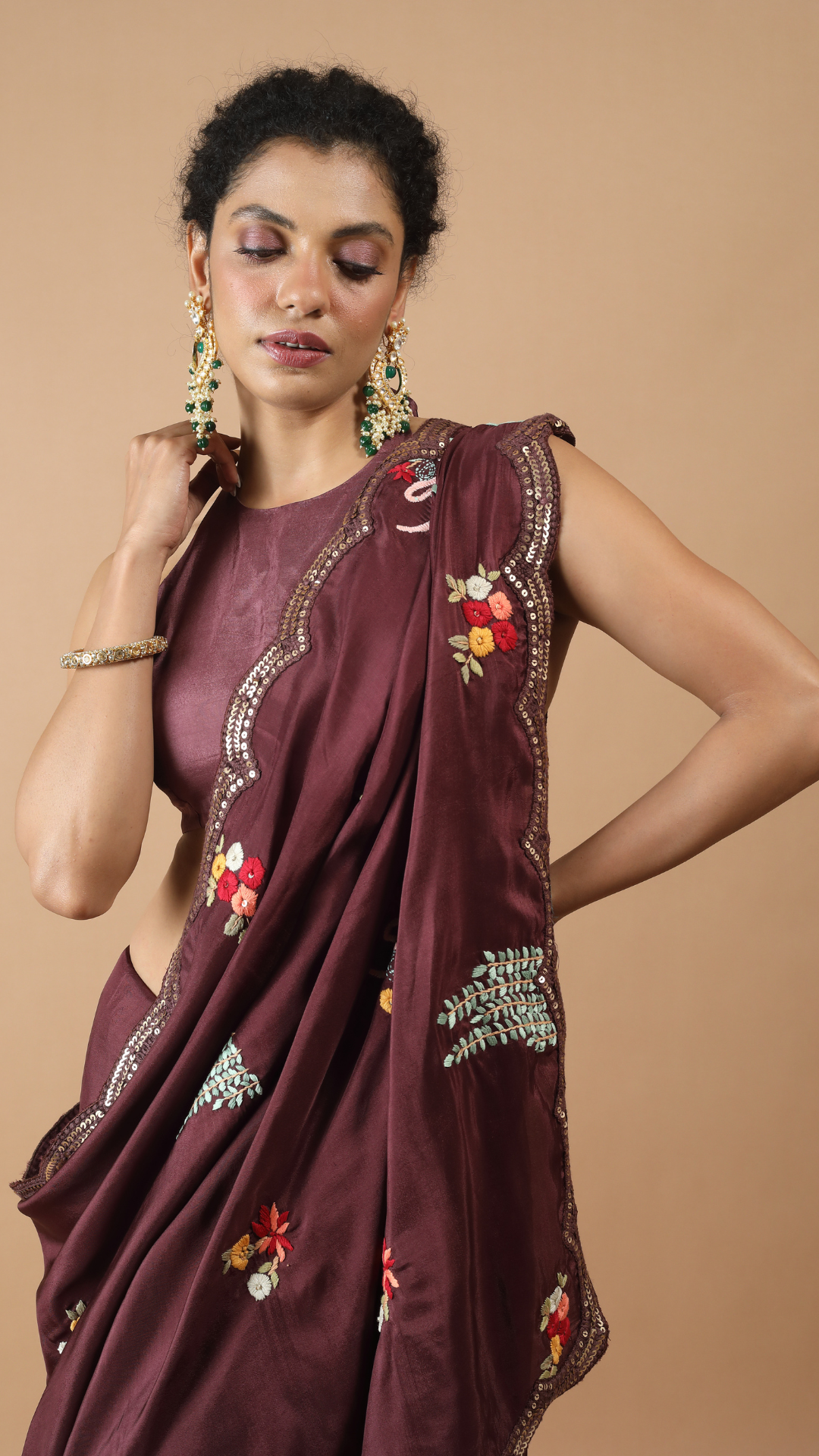 Maya Dusty Wine Resham Hand Embroidered Saree