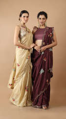 Maya Dusty Wine Resham Hand Embroidered Saree